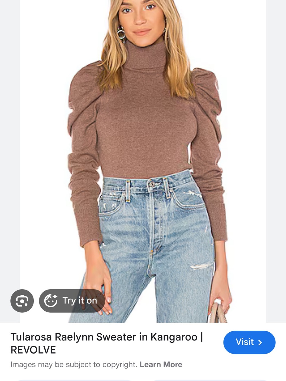 Tularosa Raelynn Turtleneck Puff-Sleeve Sweater - Mauve Brown
